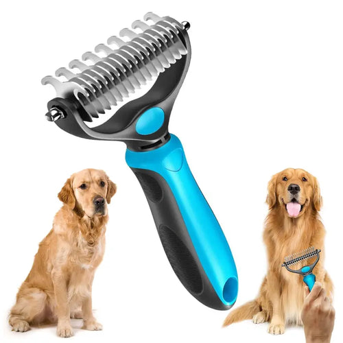 Double-Sided Pet Deshedding Brush - Hurtless Undercoat Rake Comb for Dogs, Cats, Reduces Shedding, Flying Hair