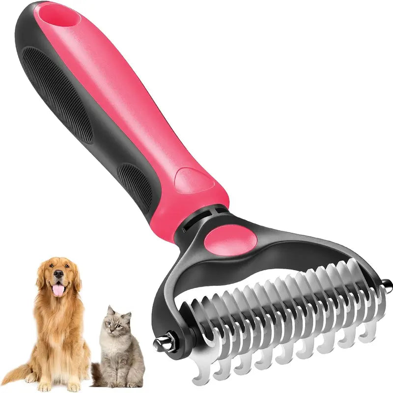 Double-Sided Pet Deshedding Brush - Hurtless Undercoat Rake Comb for Dogs, Cats, Reduces Shedding, Flying Hair