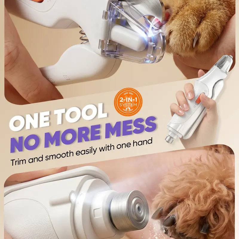 Catpick 2-In-1 Rechargeable Pet Grooming Paw Trimmer & Nail File Set with LED Light, Low-Noise Motor for Safe Trimming of Light-Colored Claws on Dogs & Cats of All Sizes