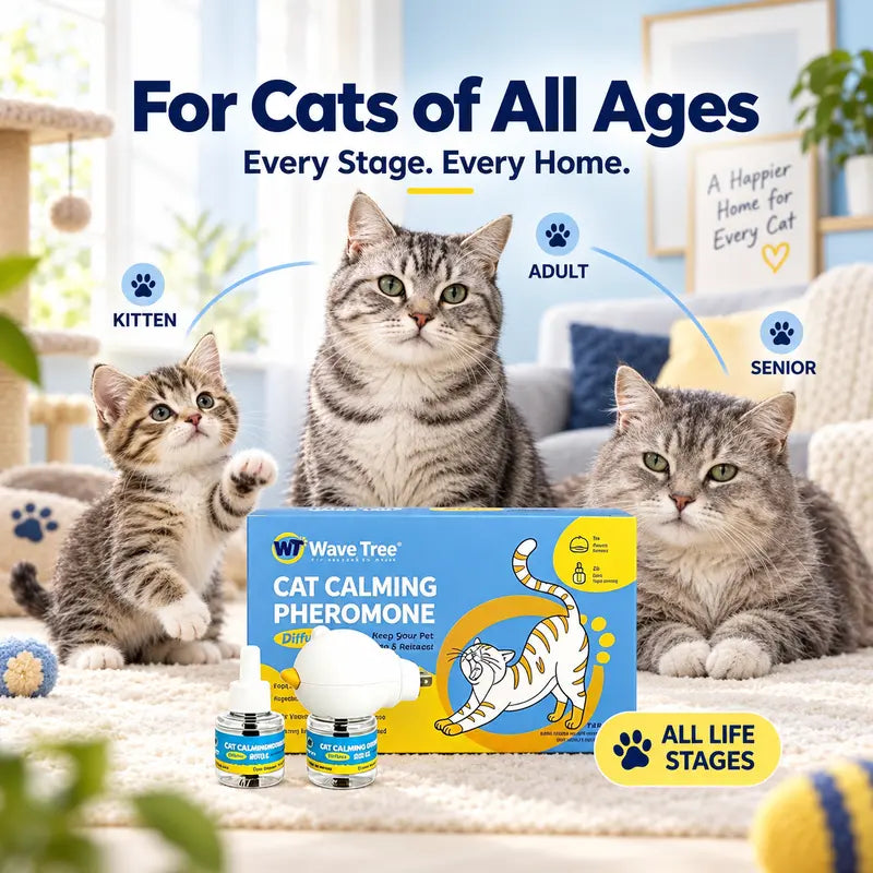 Wavetree Cat Calming Pheromone Diffuser Refill Kit (4-Pack, 120-Day Supply) - 48Ml Odorless Non-Toxic Liquid, Drug-Free Stress Relief for Meowing & Pee Spraying, Relaxing Behavior Support, Comfortable for Living Rooms - Tiktokshopbacktoschool