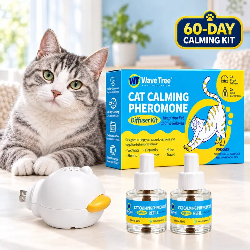 Wavetree Cat Calming Pheromone Diffuser Refill Kit (4-Pack, 120-Day Supply) - 48Ml Odorless Non-Toxic Liquid, Drug-Free Stress Relief for Meowing & Pee Spraying, Relaxing Behavior Support, Comfortable for Living Rooms - Tiktokshopbacktoschool