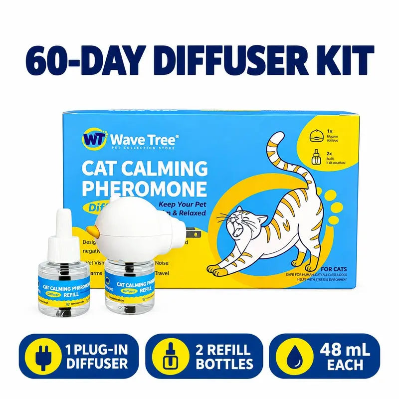 Wavetree Cat Calming Pheromone Diffuser Refill Kit (4-Pack, 120-Day Supply) - 48Ml Odorless Non-Toxic Liquid, Drug-Free Stress Relief for Meowing & Pee Spraying, Relaxing Behavior Support, Comfortable for Living Rooms - Tiktokshopbacktoschool